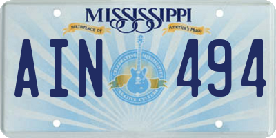MS license plate AIN494