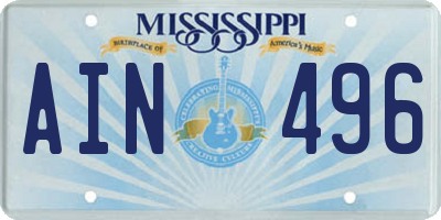 MS license plate AIN496
