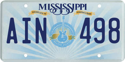 MS license plate AIN498