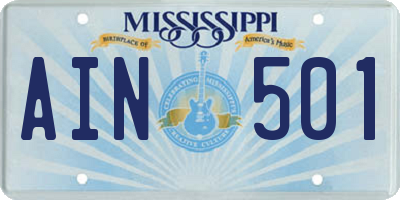 MS license plate AIN501