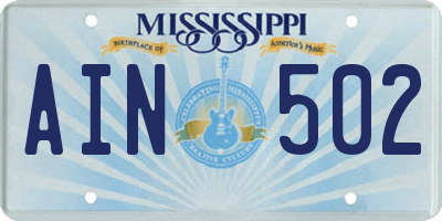 MS license plate AIN502