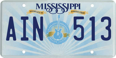 MS license plate AIN513