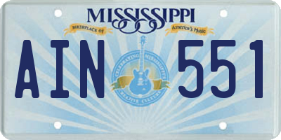 MS license plate AIN551