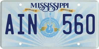 MS license plate AIN560