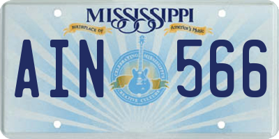 MS license plate AIN566
