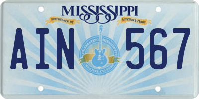 MS license plate AIN567