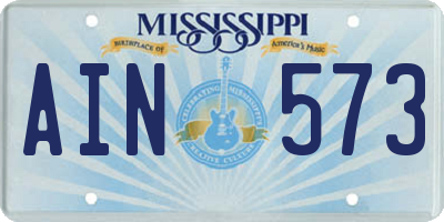 MS license plate AIN573