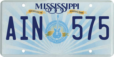 MS license plate AIN575