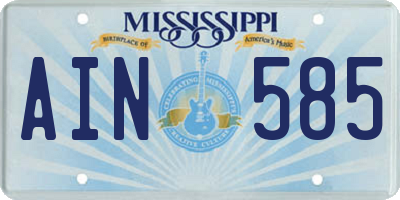 MS license plate AIN585
