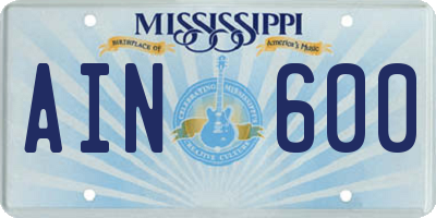MS license plate AIN600