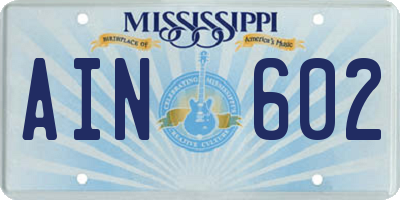 MS license plate AIN602