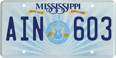MS license plate AIN603