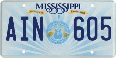 MS license plate AIN605