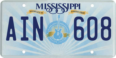 MS license plate AIN608