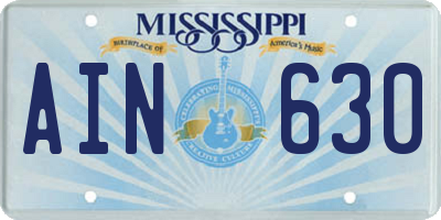 MS license plate AIN630