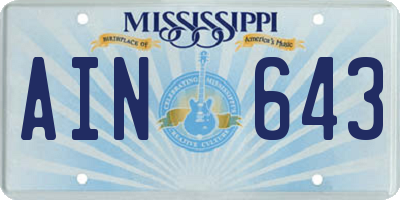 MS license plate AIN643