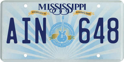 MS license plate AIN648