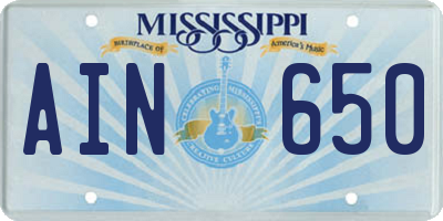 MS license plate AIN650