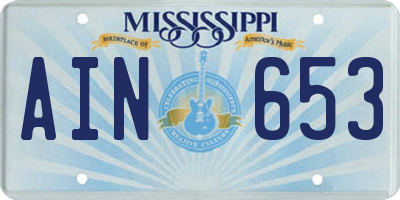 MS license plate AIN653