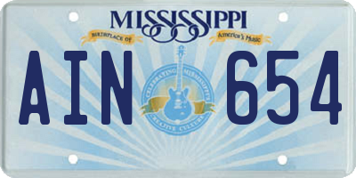 MS license plate AIN654