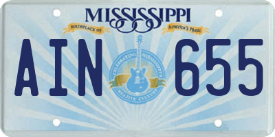 MS license plate AIN655