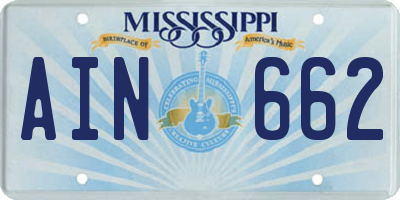 MS license plate AIN662