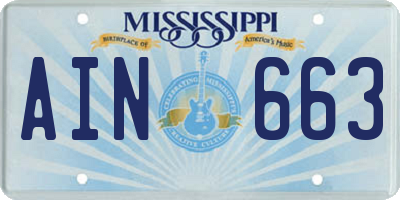 MS license plate AIN663