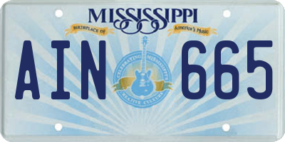 MS license plate AIN665