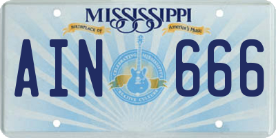MS license plate AIN666