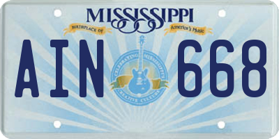 MS license plate AIN668