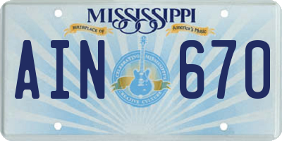 MS license plate AIN670