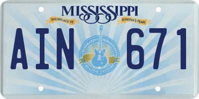 MS license plate AIN671