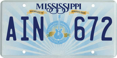 MS license plate AIN672