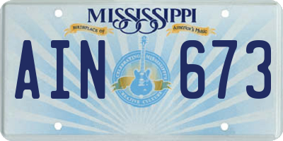 MS license plate AIN673