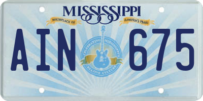 MS license plate AIN675