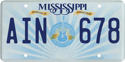 MS license plate AIN678