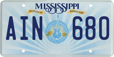 MS license plate AIN680