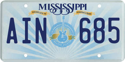 MS license plate AIN685