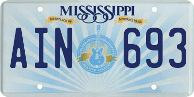 MS license plate AIN693