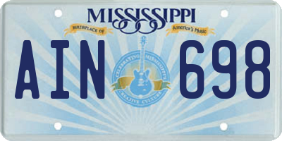 MS license plate AIN698