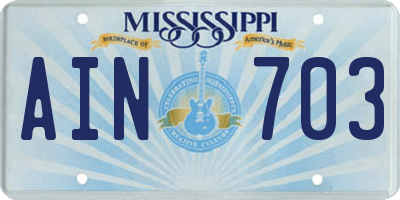 MS license plate AIN703