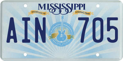 MS license plate AIN705