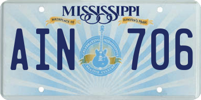 MS license plate AIN706