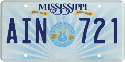 MS license plate AIN721