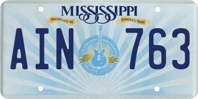 MS license plate AIN763