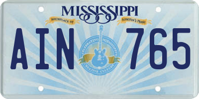 MS license plate AIN765