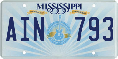 MS license plate AIN793
