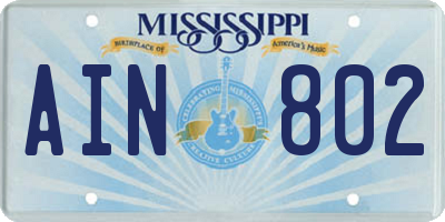 MS license plate AIN802