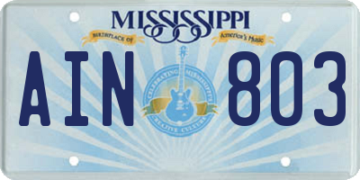 MS license plate AIN803
