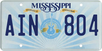 MS license plate AIN804